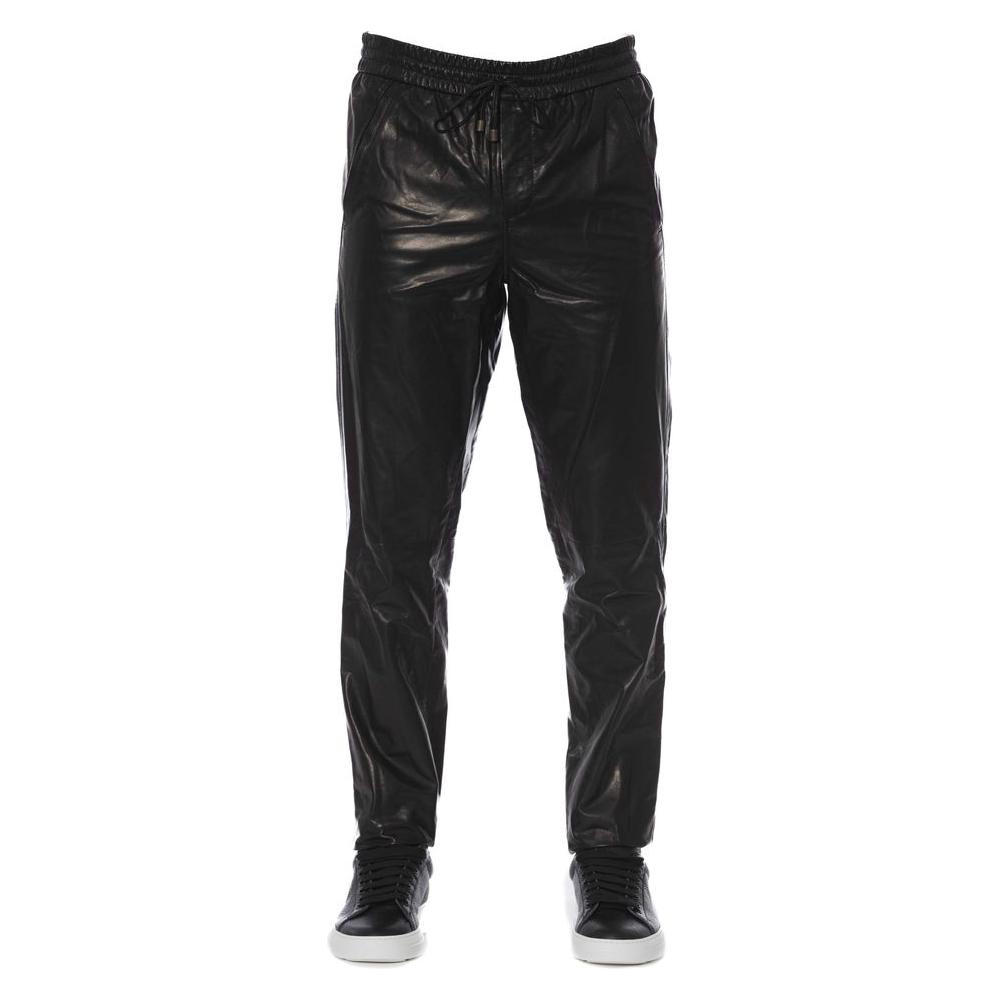 Trussardi Black Lamb Leather Men Trouser TR-24082-IT44 | XS