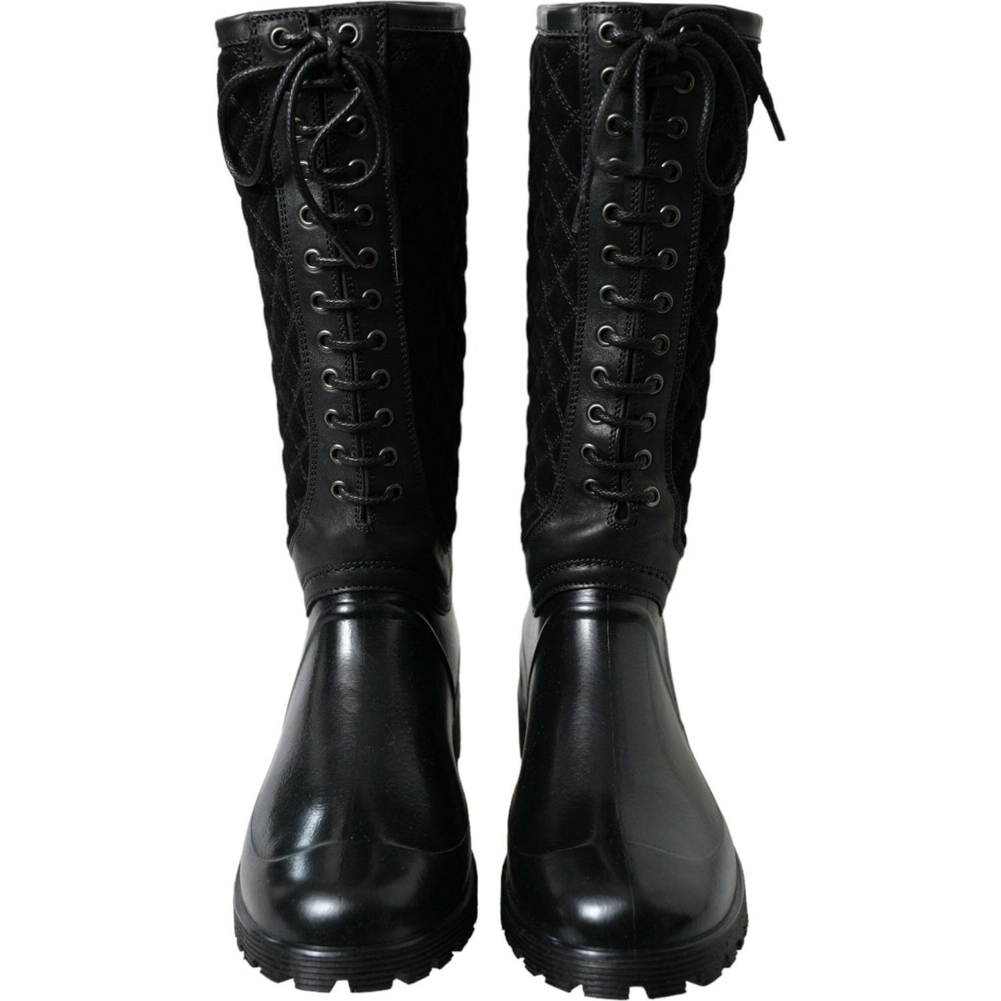 Dolce & Gabbana Black Chioggia Rubber Suede Rain Boots Shoes MV5589-44