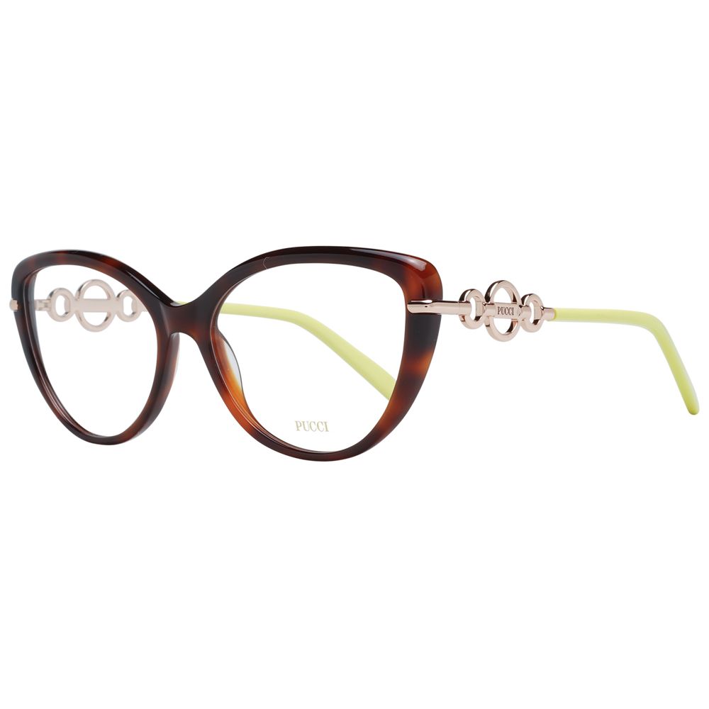 Emilio Pucci Brown Women Glasses Frame, cat-eye style with full-rim plastic, includes branded case, size 56-16-140.