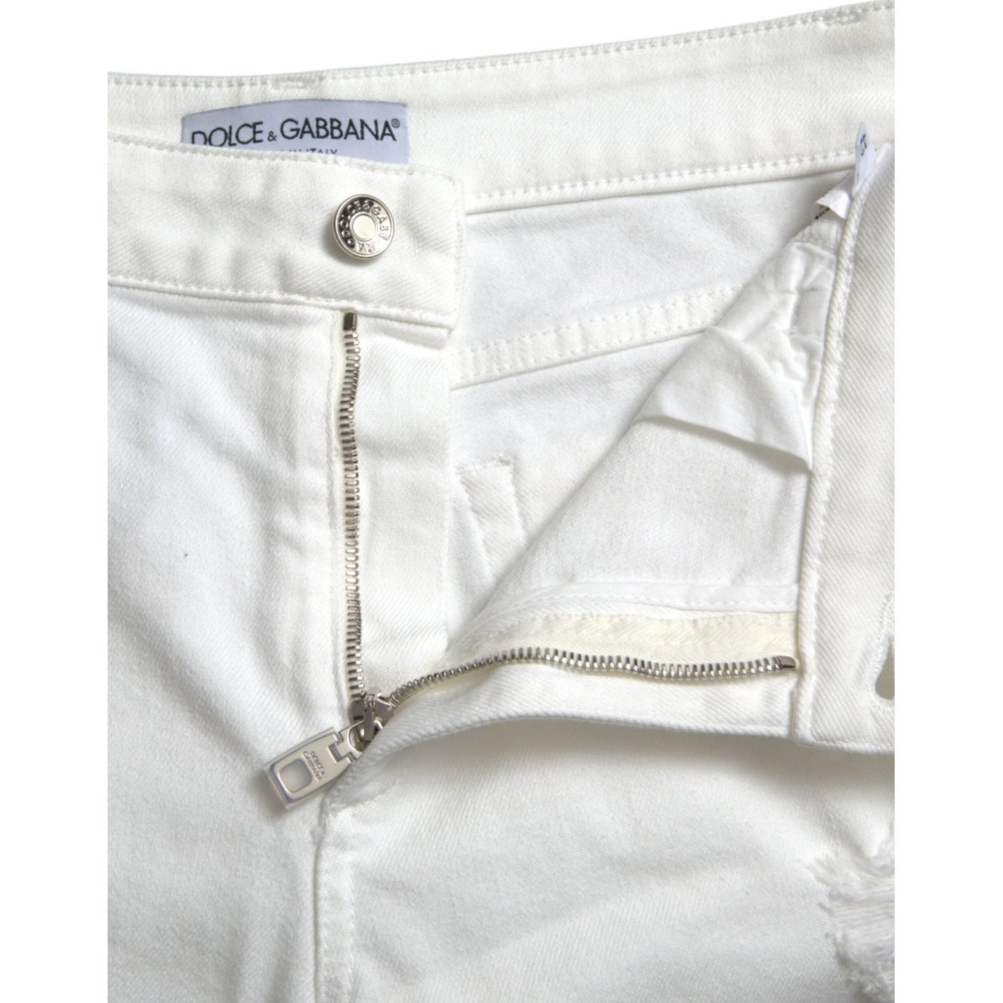 Dolce & Gabbana White Cotton Cropped Wide Leg Denim Jeans