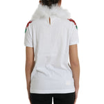 Dolce & Gabbana White Cotton Christmas Sequin Fur T-shirt TSH84529-38