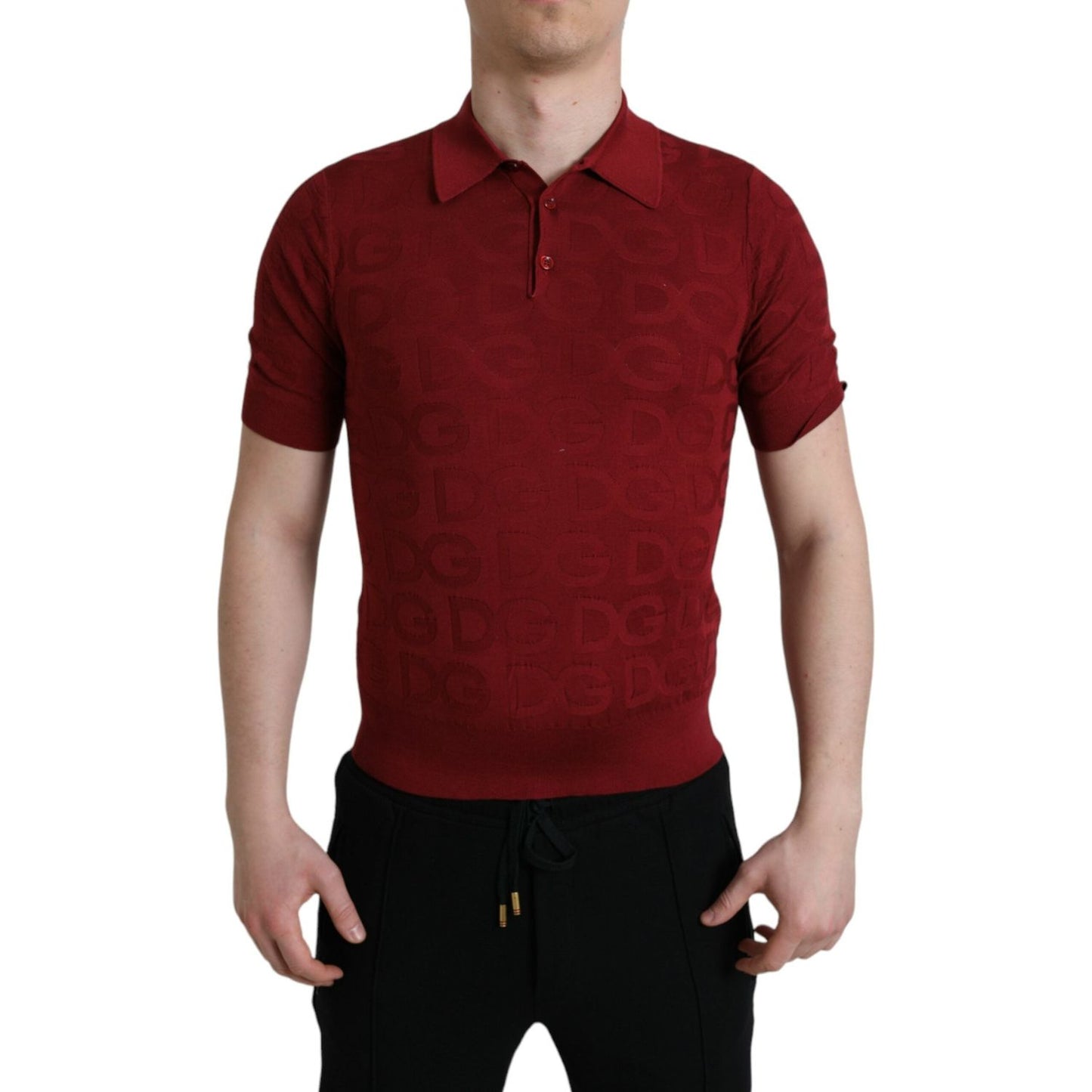 Dolce & Gabbana Maroon Collared Short Sleeve Silk T-shirt TSH84575-44