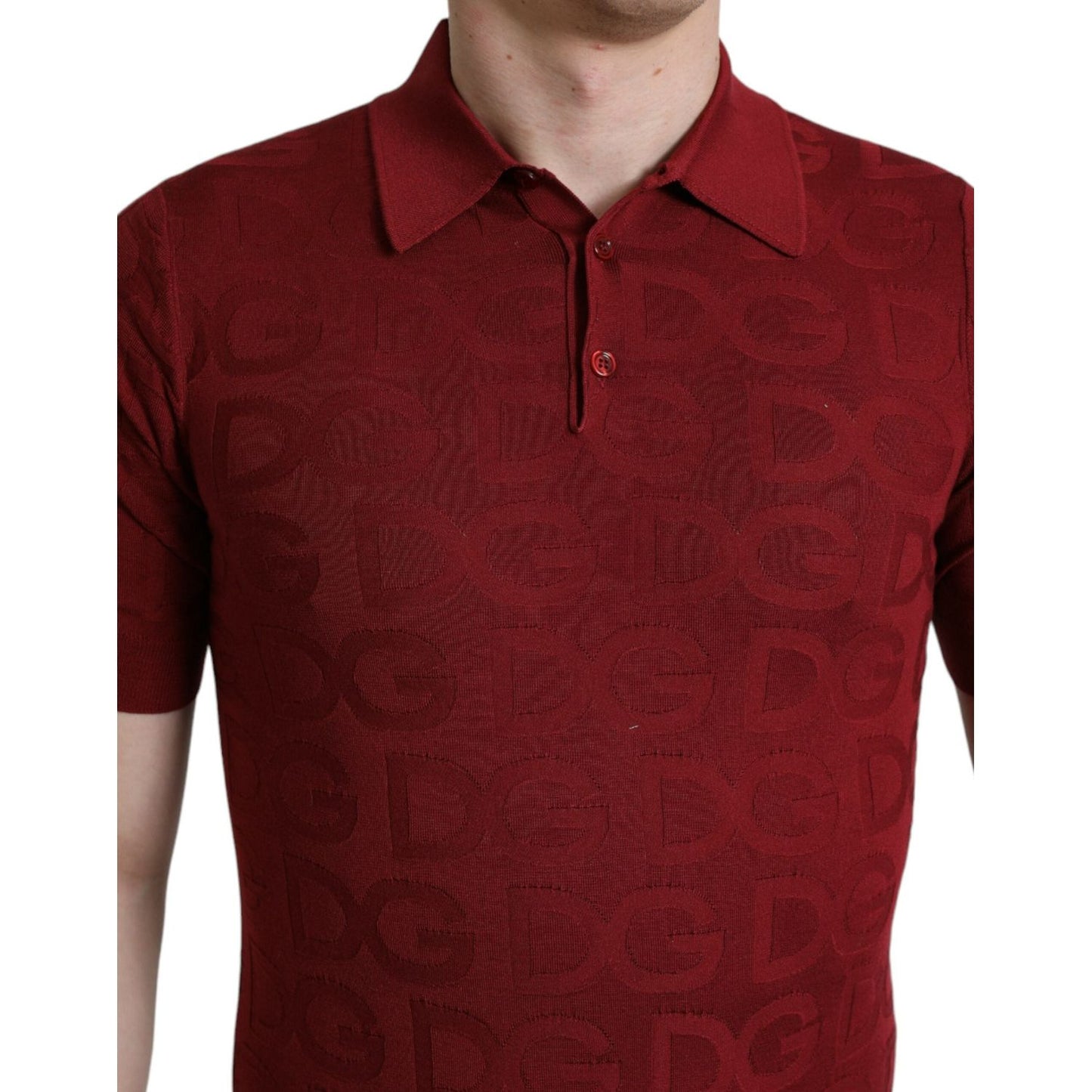 Dolce & Gabbana Maroon Collared Short Sleeve Silk T-shirt TSH84575-44