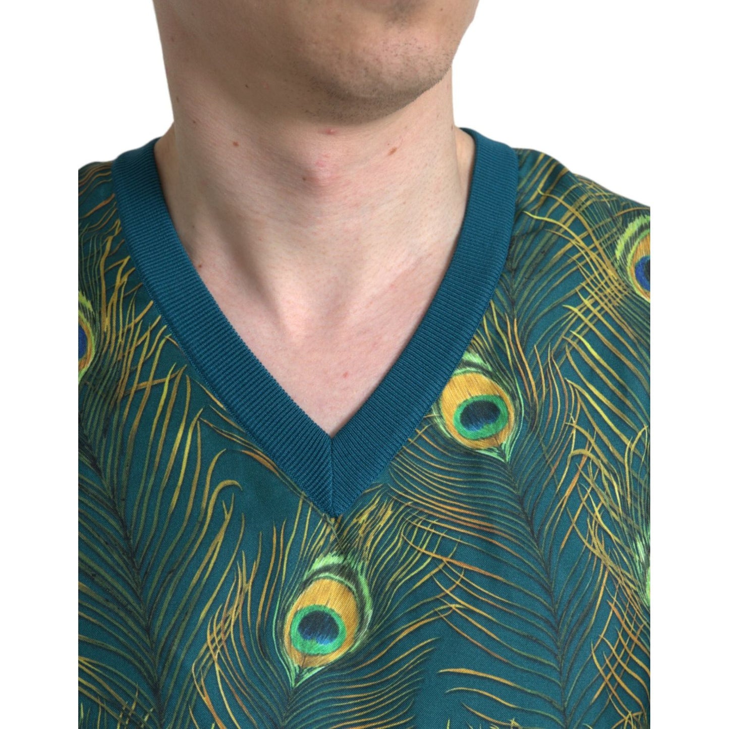 Dolce & Gabbana Green Peacock Feather Pullover Sweater TSH851899-52