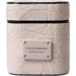 Dolce & Gabbana Light Pink Calf Leather Metal Logo Plaque Airpods Case SMY101336