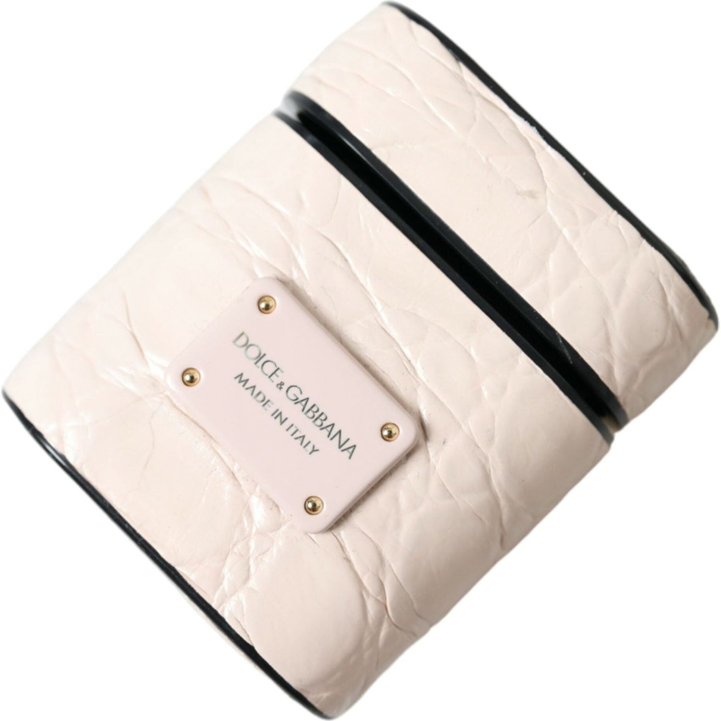 Dolce & Gabbana Light Pink Calf Leather Metal Logo Plaque Airpods Case SMY101336