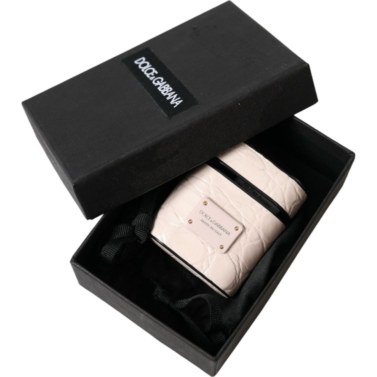 Dolce & Gabbana Light Pink Calf Leather Metal Logo Plaque Airpods Case SMY101336