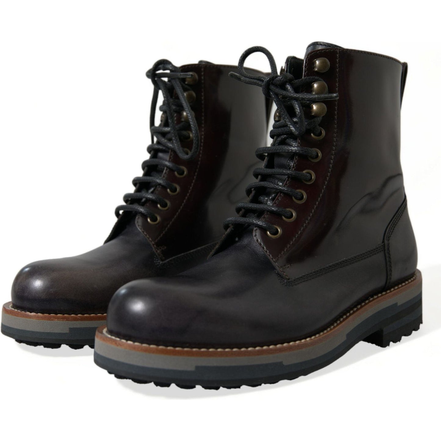 Dolce & Gabbana Black Leather Military Combat Boots Shoes MV5573-40