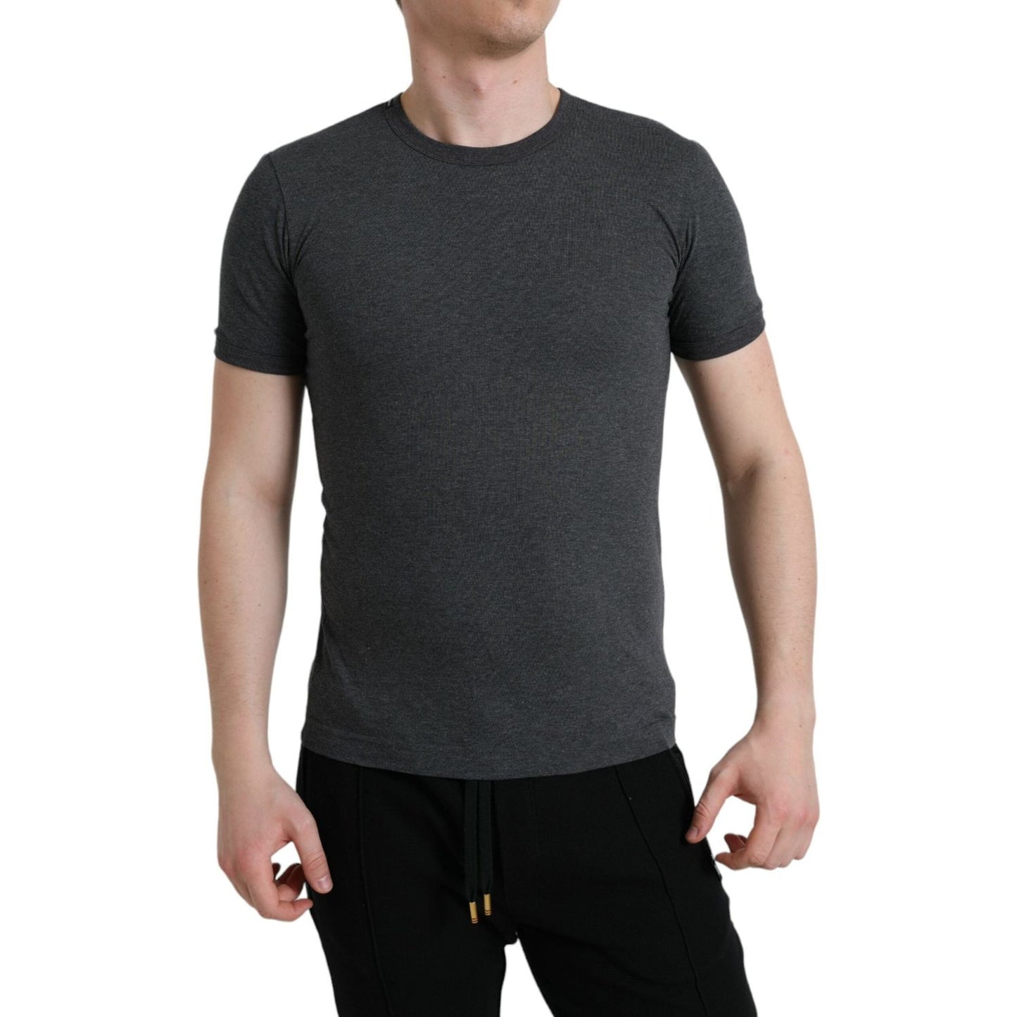 Dolce & Gabbana Dark Gray Cotton Crew Neck T-shirt TSH84545-44