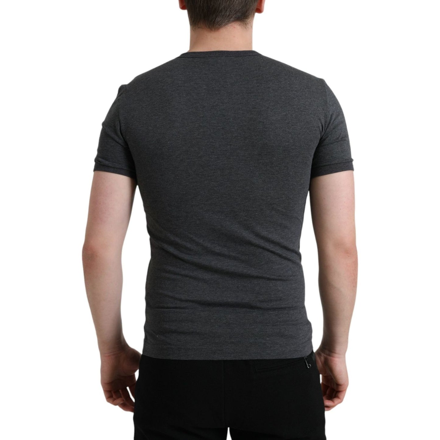 Dolce & Gabbana Dark Gray Cotton Crew Neck T-shirt TSH84545-44