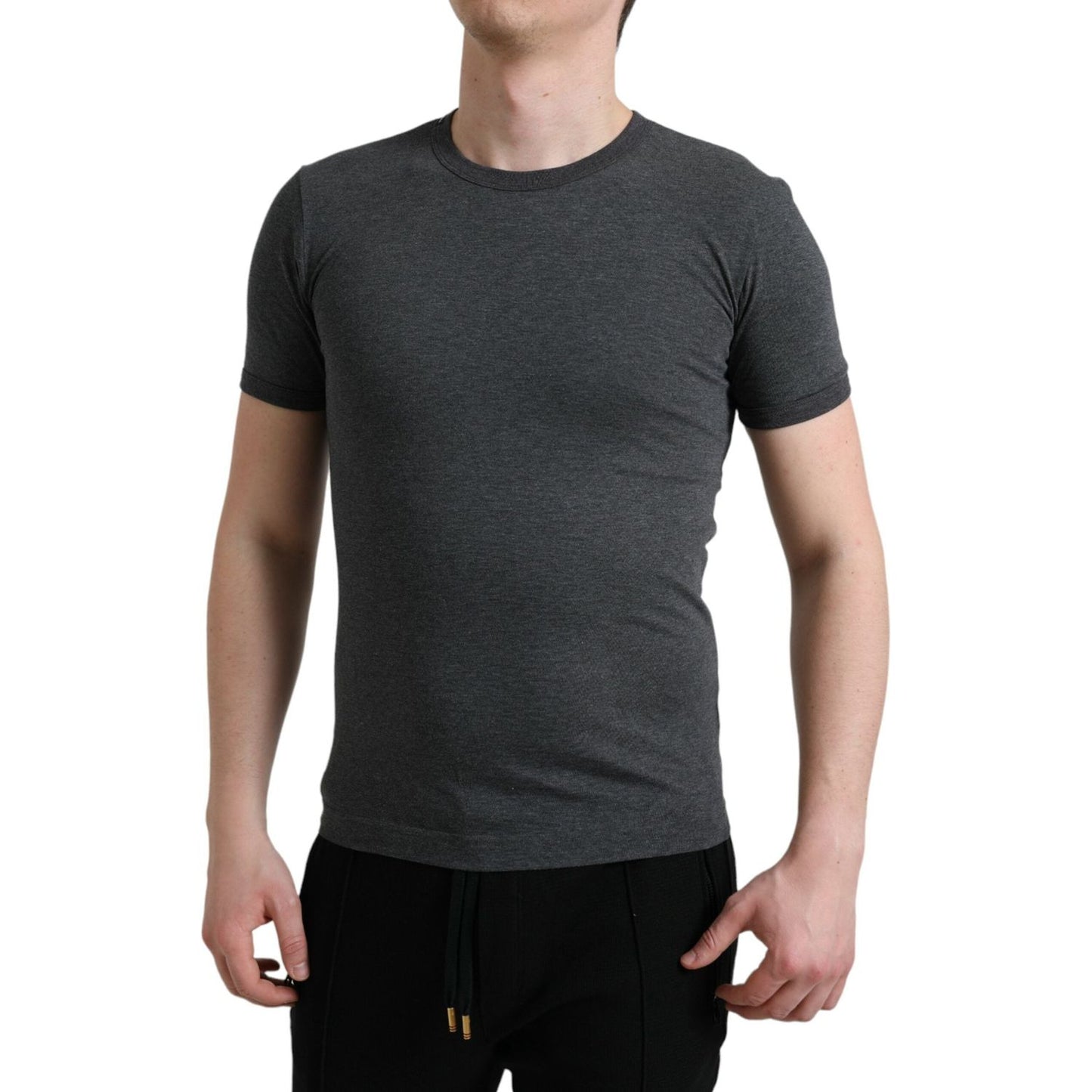Dolce & Gabbana Dark Gray Cotton Crew Neck T-shirt TSH84545-44