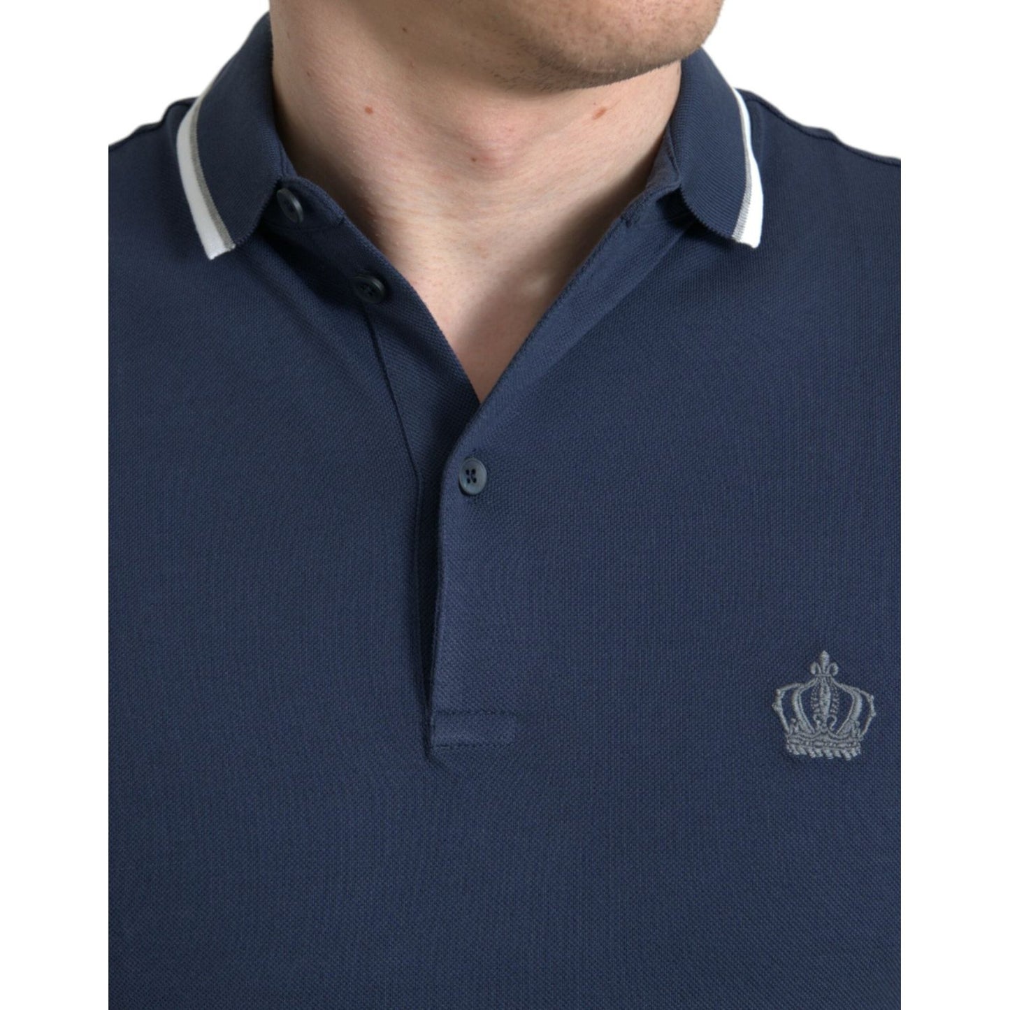 Dolce & Gabbana Blue Crown Patch Cotton Collared Men Polo T-shirt TSH84586-44