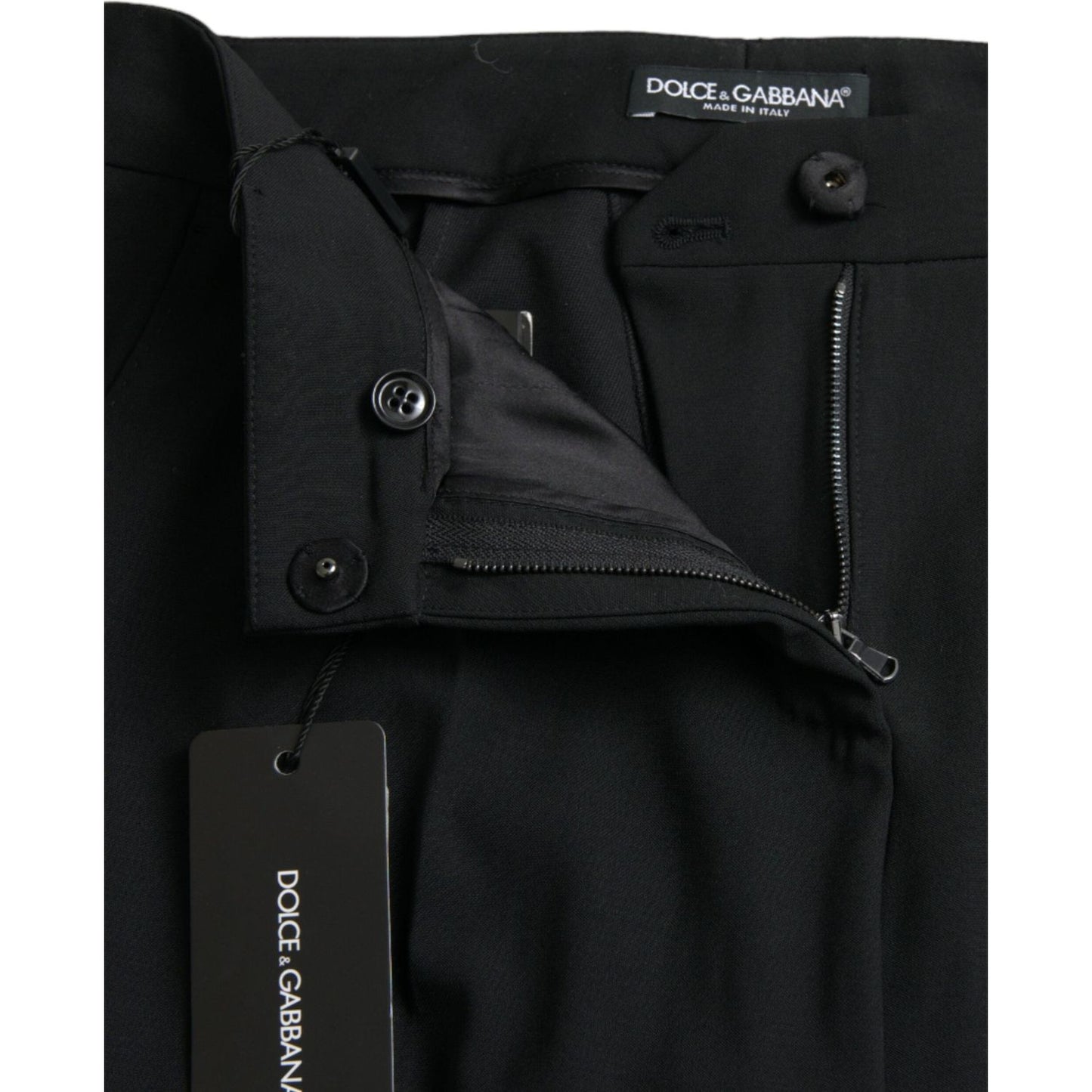 Dolce & Gabbana Black Wool Mid Waist Tapered Pants