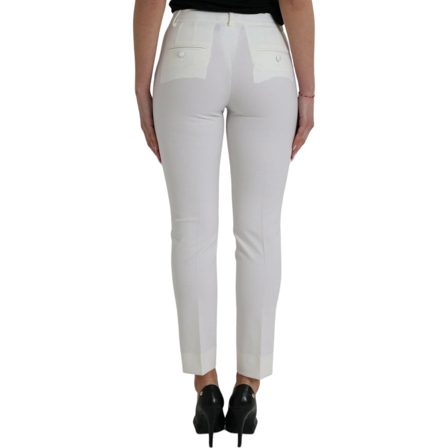 Dolce & Gabbana White Wool Mid Waist Tapered Pants PAN75093-38