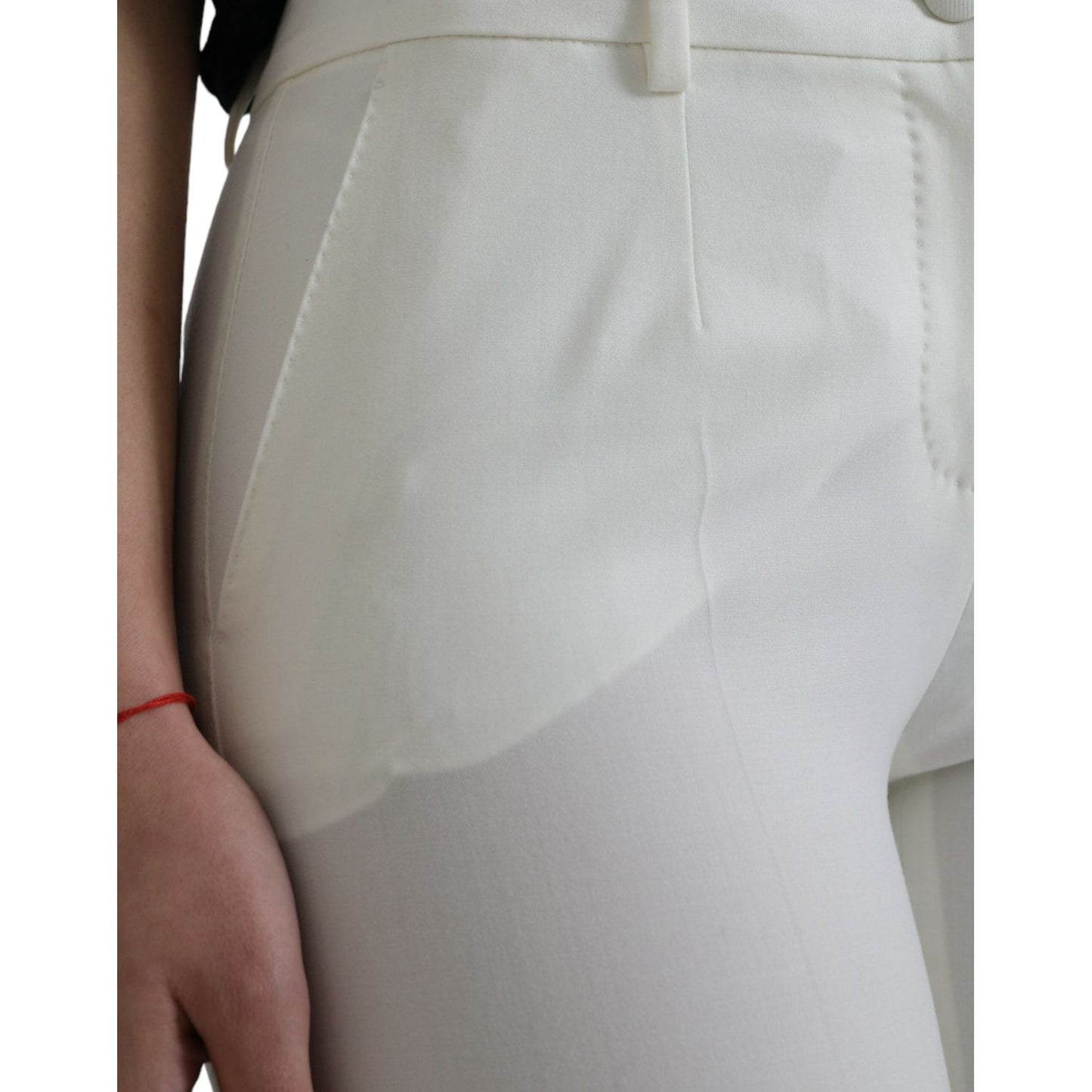Dolce & Gabbana White Wool Mid Waist Tapered Pants PAN75093-38