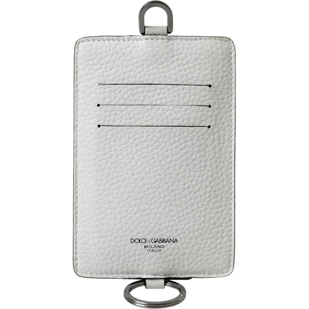 Dolce & Gabbana White Calf Leather Lanyard Logo Card Holder Wallet SMY101288