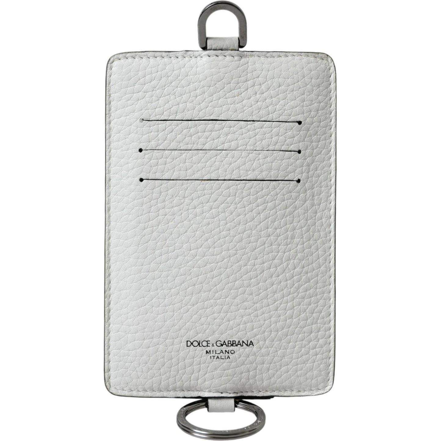 Dolce & Gabbana White Calf Leather Lanyard Logo Card Holder Wallet SMY101288