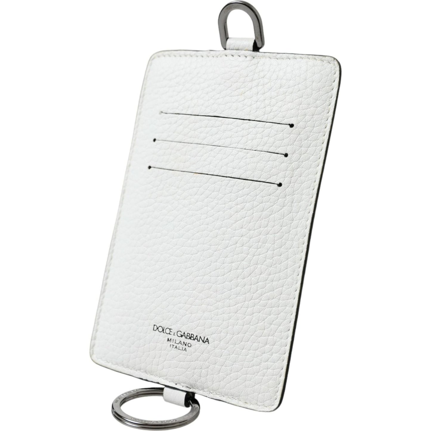 Dolce & Gabbana White Calf Leather Lanyard Logo Card Holder Wallet SMY101288