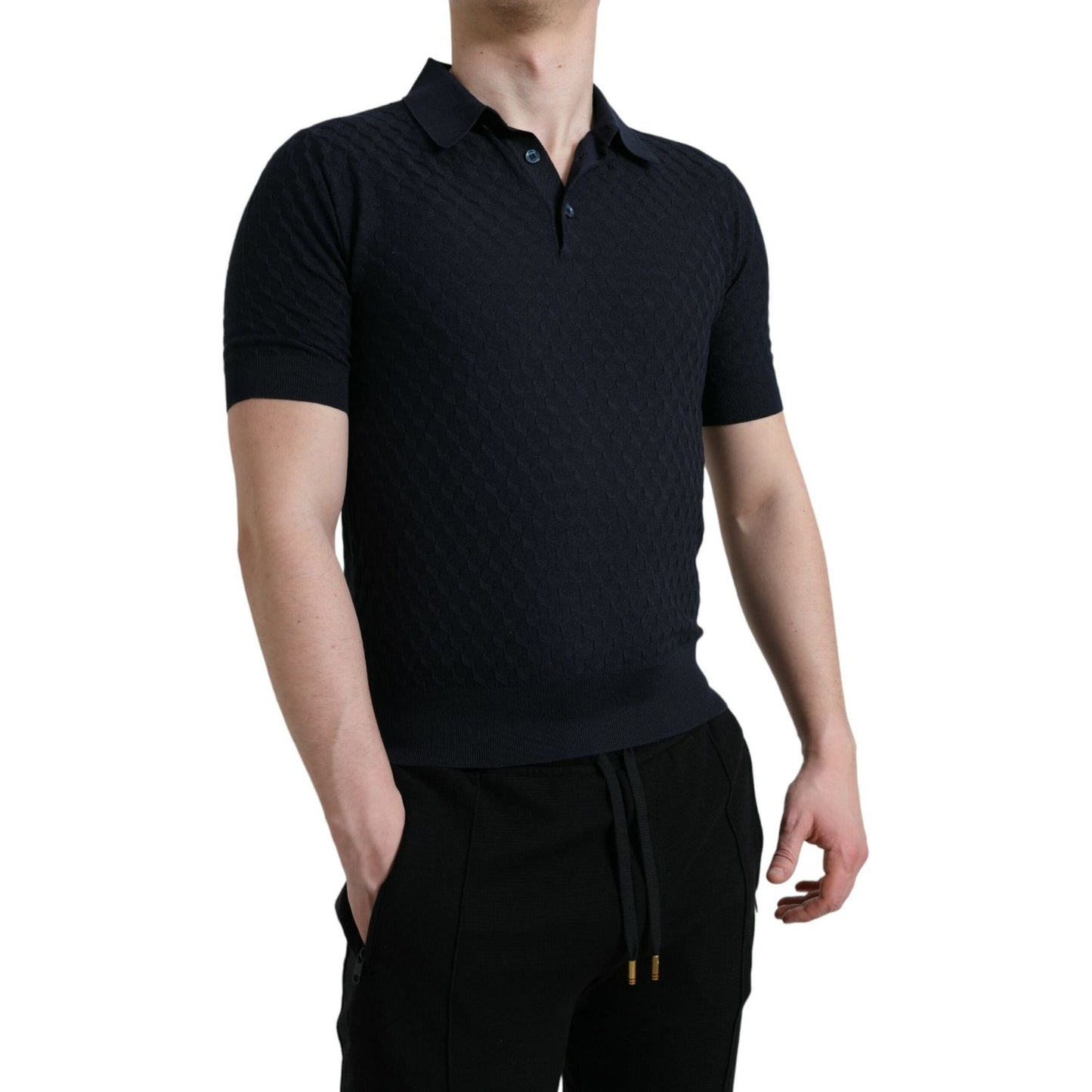 Dolce & Gabbana Dark Blue Collared Short Sleeve Polo T-shirt TSH84599-44