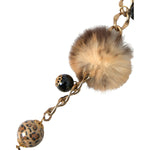 Dolce & Gabbana Gold Brass Leopard Fur Pearl Collier Chain Belt SMY101402-100