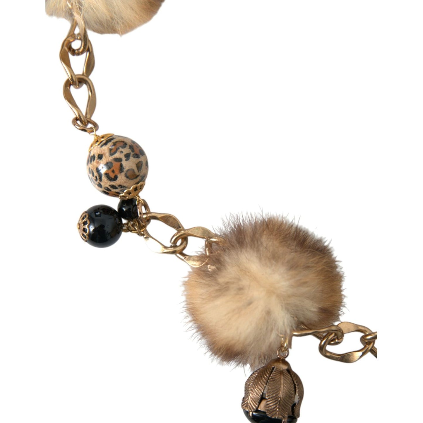 Dolce & Gabbana Gold Brass Leopard Fur Pearl Collier Chain Belt SMY101402-100