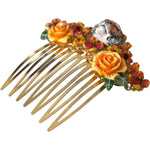 Dolce & Gabbana Gold Brass Crystal Leopard Floral Hair Comb SMY101380