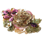 Dolce & Gabbana Gold Brass Floral Crystal Sequined Hair Clip SMY101433