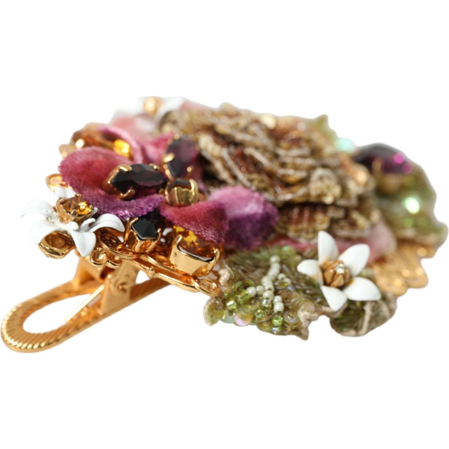 Dolce & Gabbana Gold Brass Floral Crystal Sequined Hair Clip SMY101433