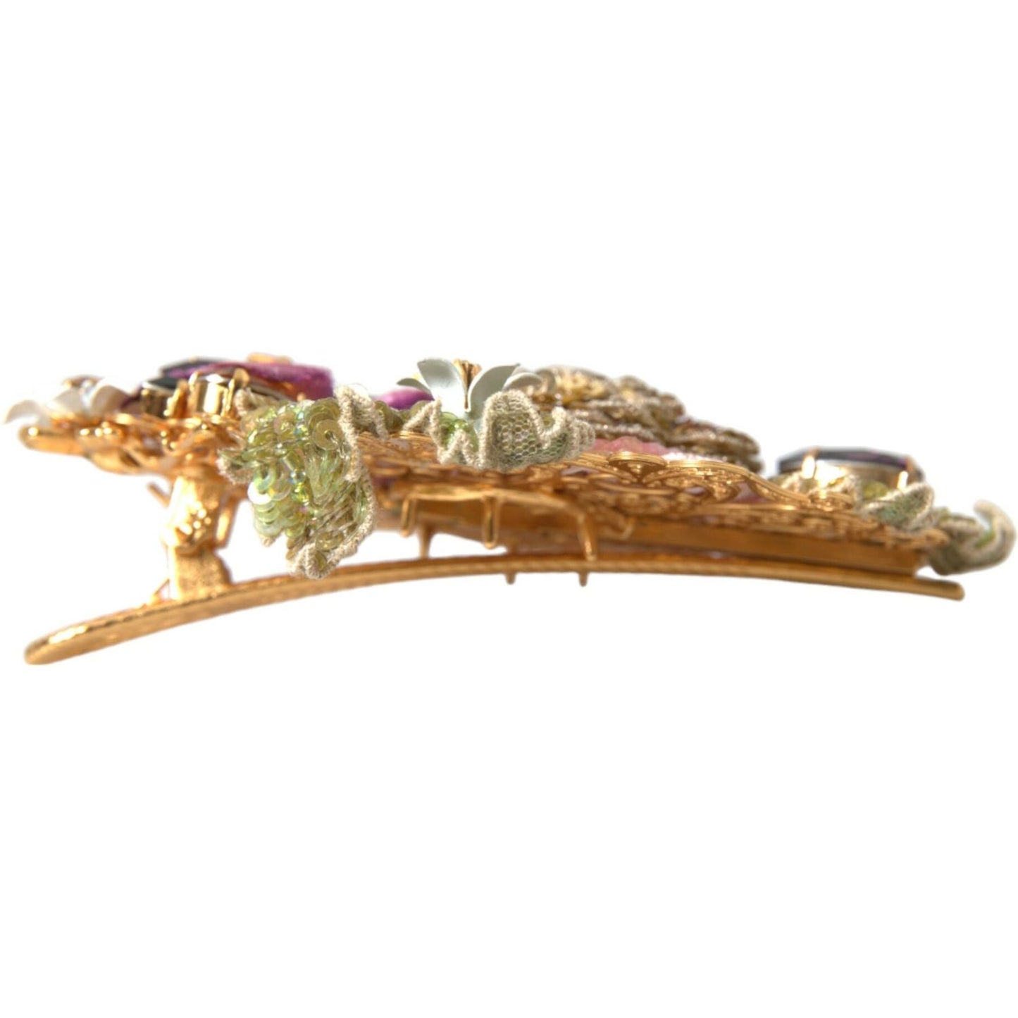 Dolce & Gabbana Gold Brass Floral Crystal Sequined Hair Clip SMY101433