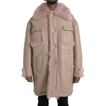 Dolce & Gabbana Beige Pink Lamb Leather Shearling Coat Jacket JKT3853-52