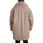Dolce & Gabbana Beige Pink Lamb Leather Shearling Coat Jacket JKT3853-52