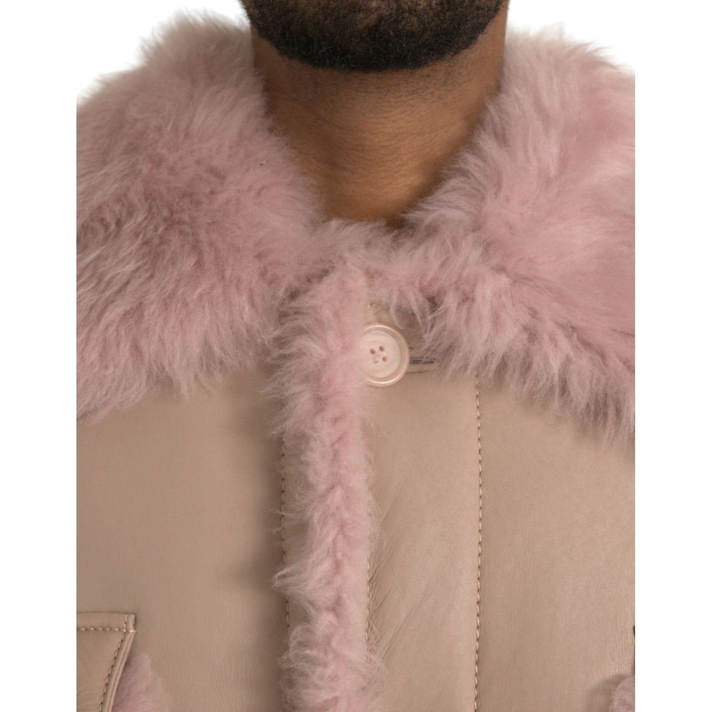 Dolce & Gabbana Beige Pink Lamb Leather Shearling Coat Jacket JKT3853-52