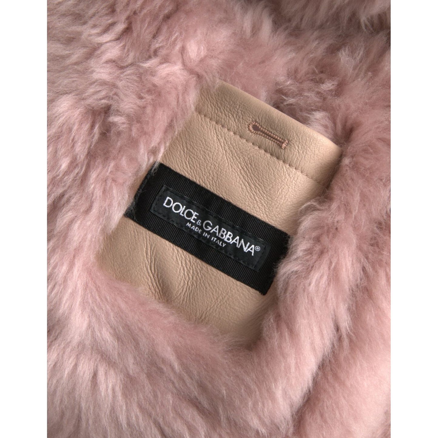 Dolce & Gabbana Beige Pink Lamb Leather Shearling Coat Jacket JKT3853-52