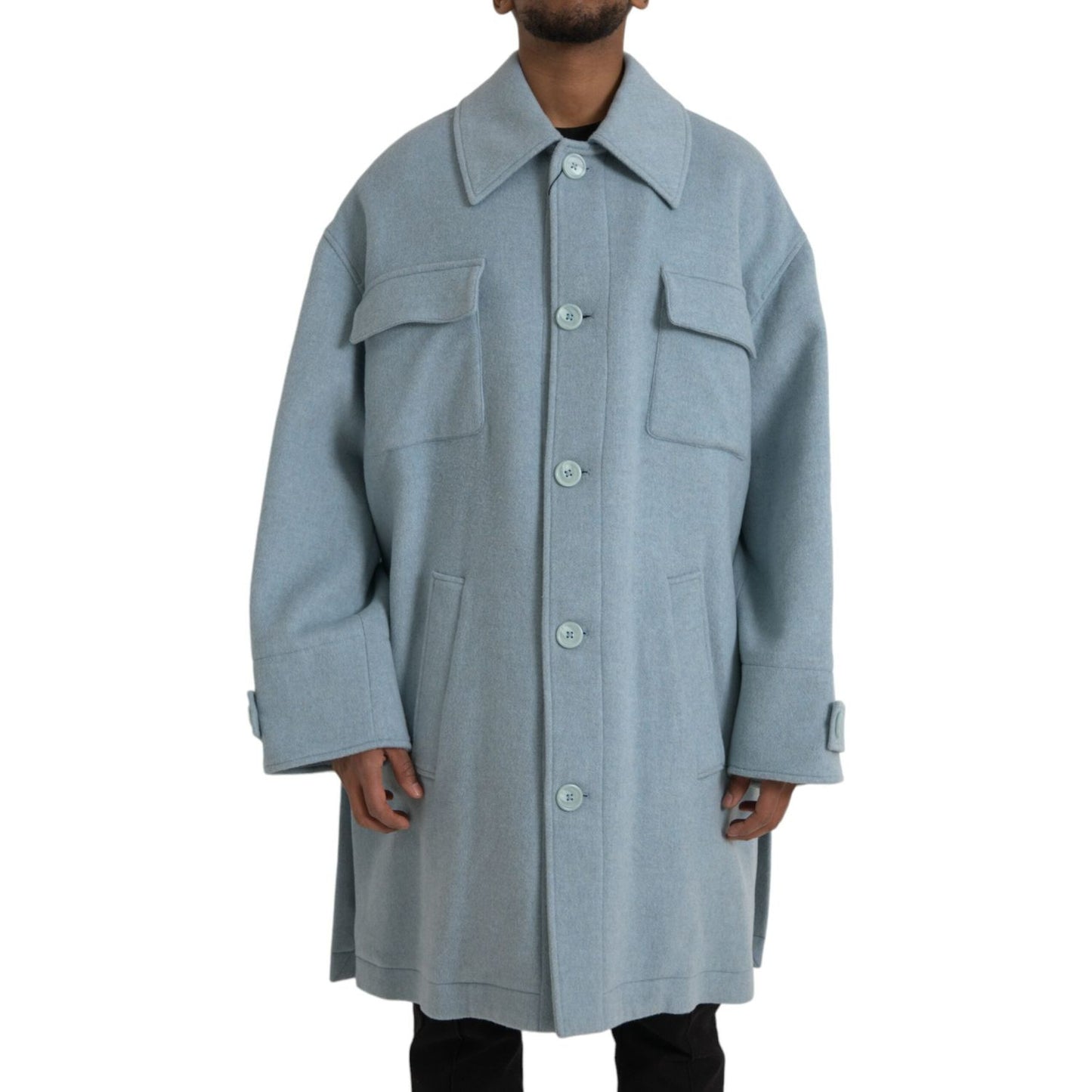 Dolce & Gabbana Light Blue Wool Button Trench Coat Jacket JKT3848-52