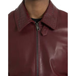 Dolce & Gabbana Maroon Exotic Leather Zip Biker Coat Jacket JKT4054-48