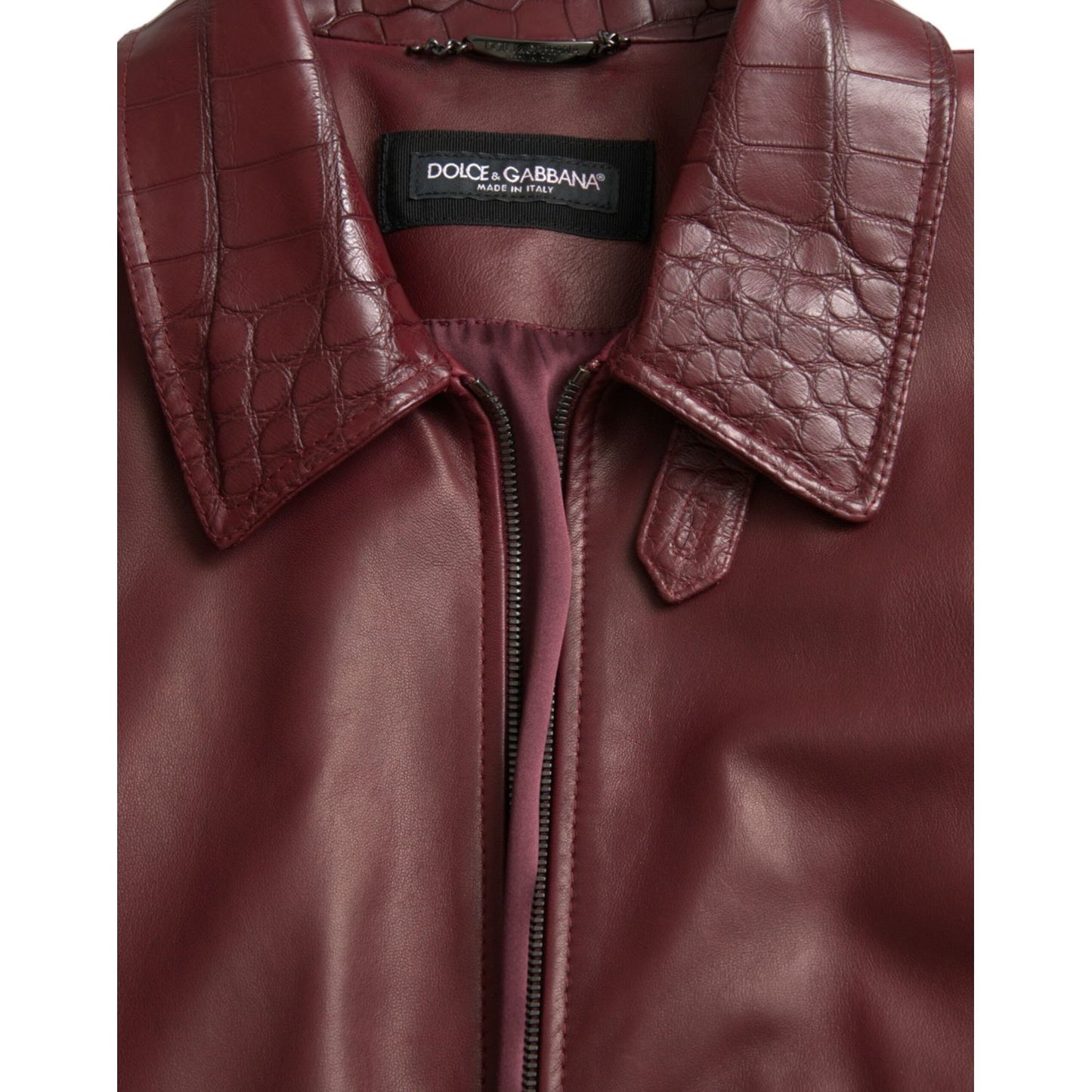 Dolce & Gabbana Maroon Exotic Leather Zip Biker Coat Jacket JKT4054-48