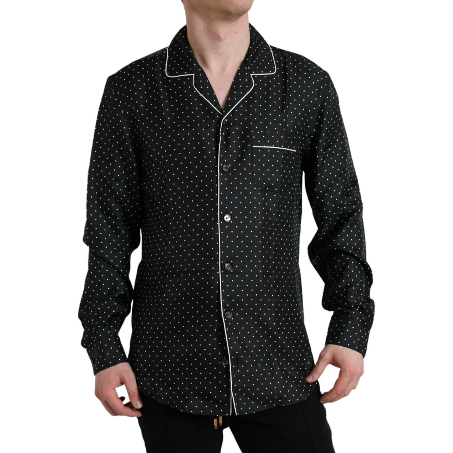 Dolce & Gabbana Black Polka Dot Silk Long Sleeve Shirt TSH84694-40
