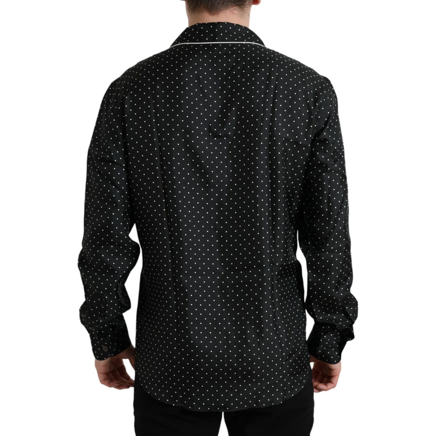 Dolce & Gabbana Black Polka Dot Silk Long Sleeve Shirt TSH84694-40