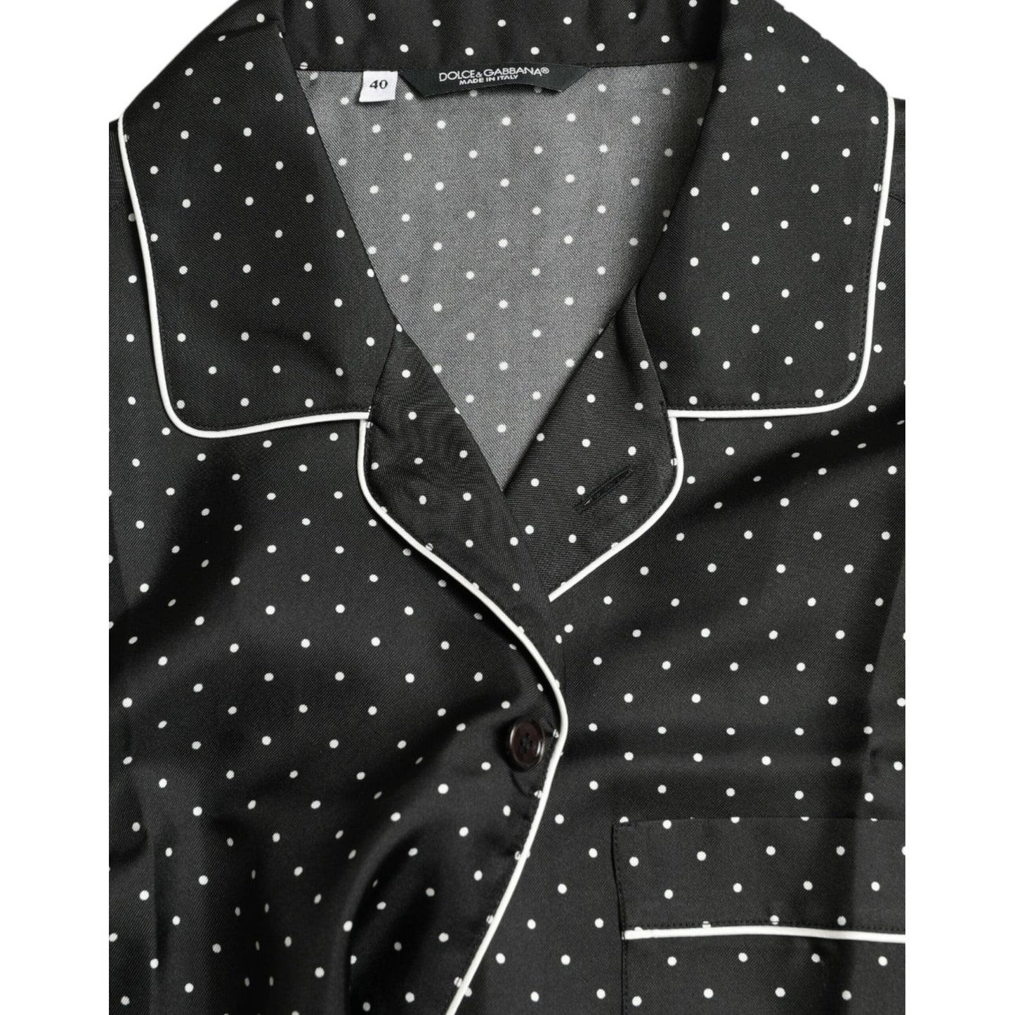 Dolce & Gabbana Black Polka Dot Silk Long Sleeve Shirt TSH84694-40