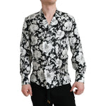 Dolce & Gabbana Black White Floral Button Down Casual Shirt TSH84697-37