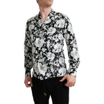 Dolce & Gabbana Black White Floral Button Down Casual Shirt TSH84697-37