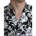 Dolce & Gabbana Black White Floral Button Down Casual Shirt TSH84697-37