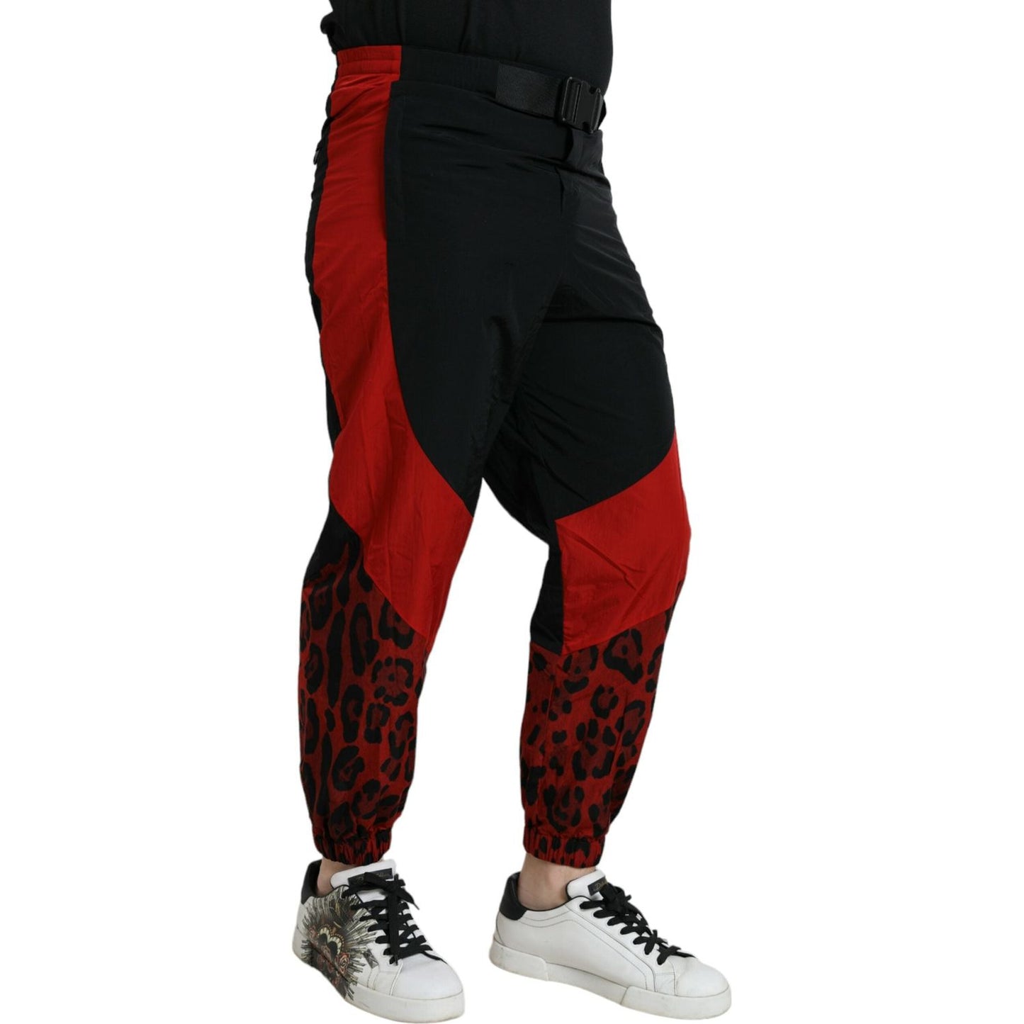 Dolce & Gabbana Black Red Leopard Print Nylon Jogger Pants PAN75019-58