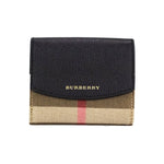 Burberry Luna Black Grained Leather House Check Canvas Coin Pouch Snap Wallet 55333