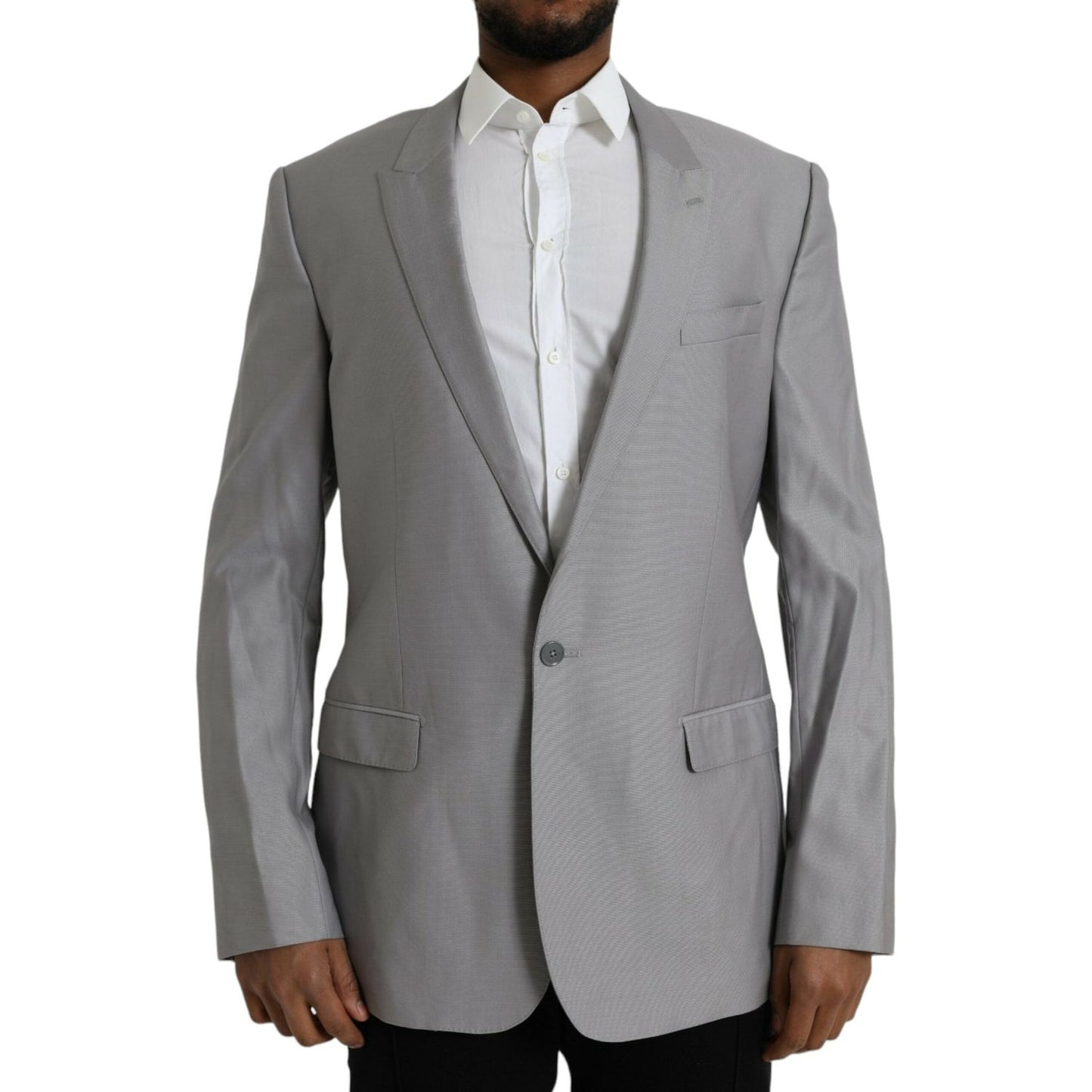 Dolce & Gabbana Gray Wool Peak Single Breasted Coat Blazer JKT4028-54