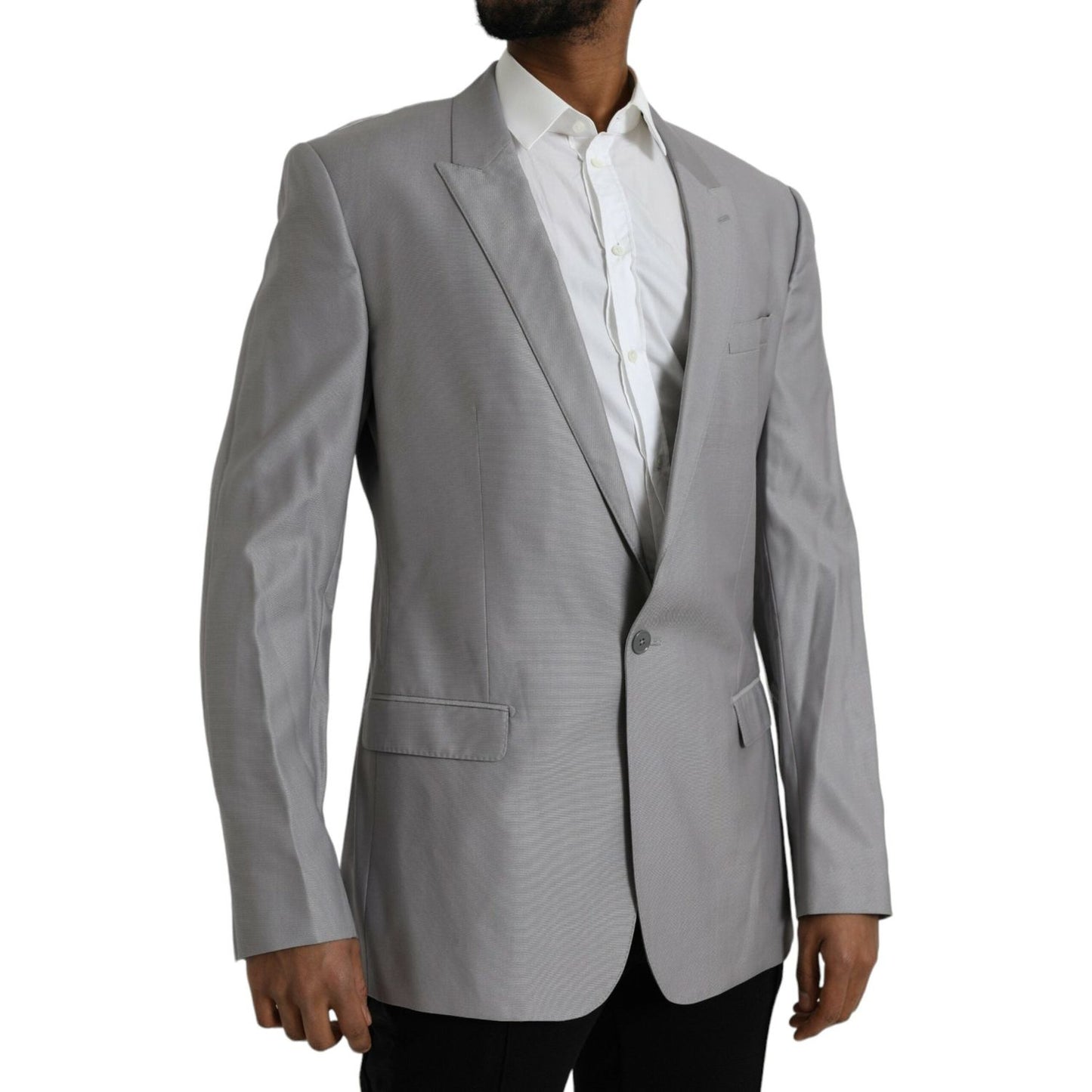 Dolce & Gabbana Gray Wool Peak Single Breasted Coat Blazer JKT4028-54