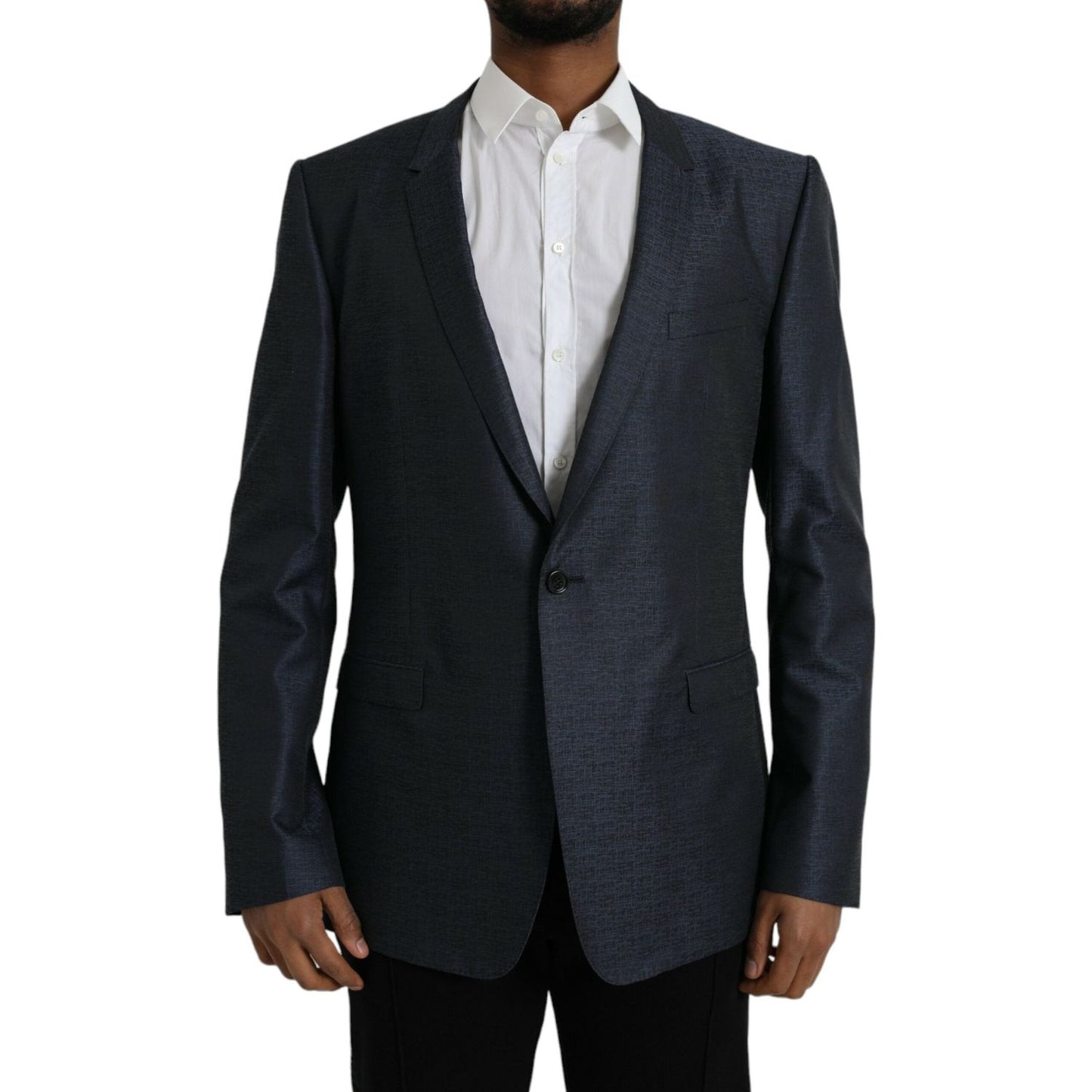 Dolce & Gabbana Blue Wool GOLD Single Breasted Coat Blazer JKT4031-56