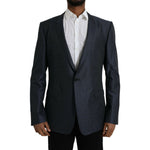 Dolce & Gabbana Blue Wool GOLD Single Breasted Coat Blazer JKT4031-56