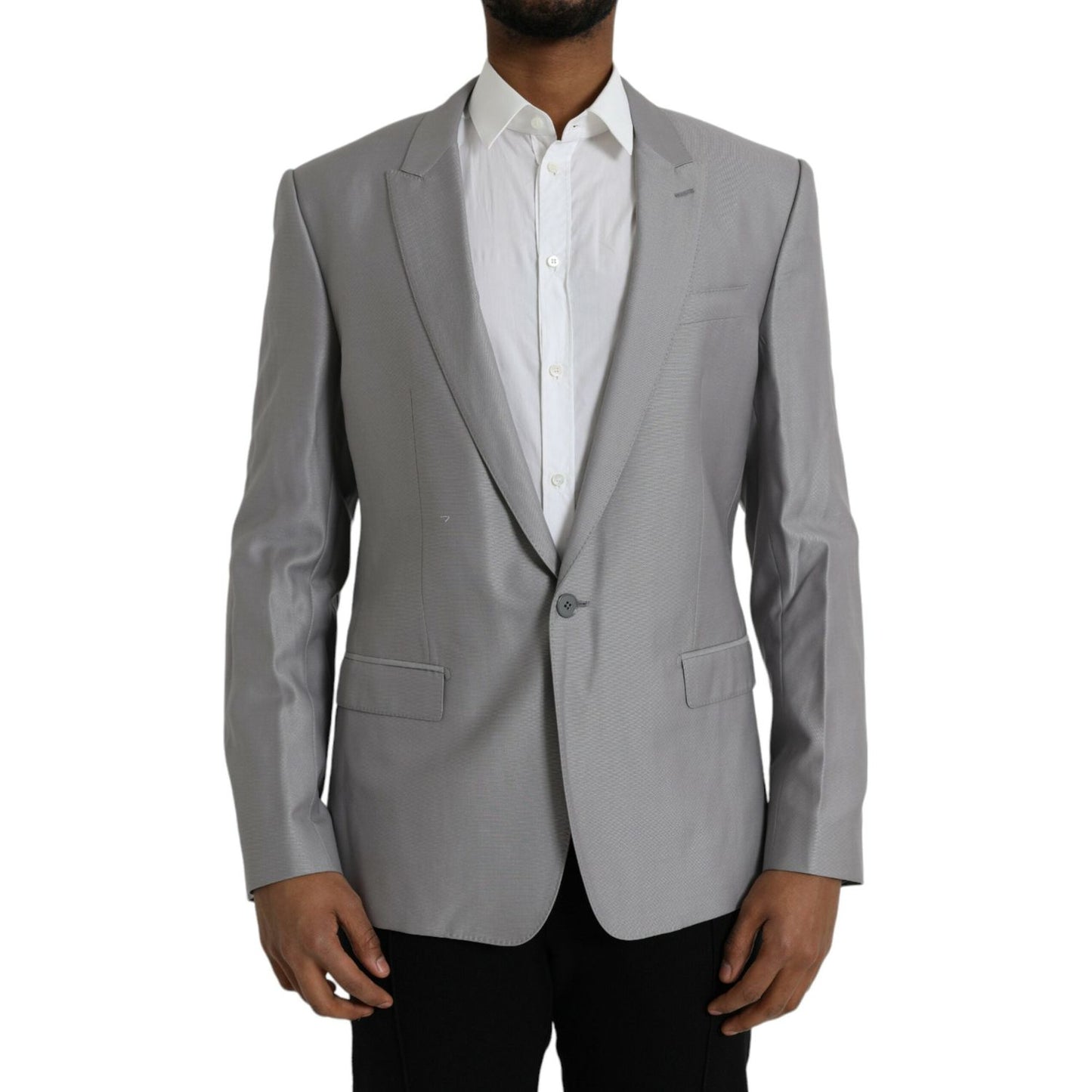 Dolce & Gabbana Gray Wool Peak Single Breasted Coat Blazer JKT4037-52