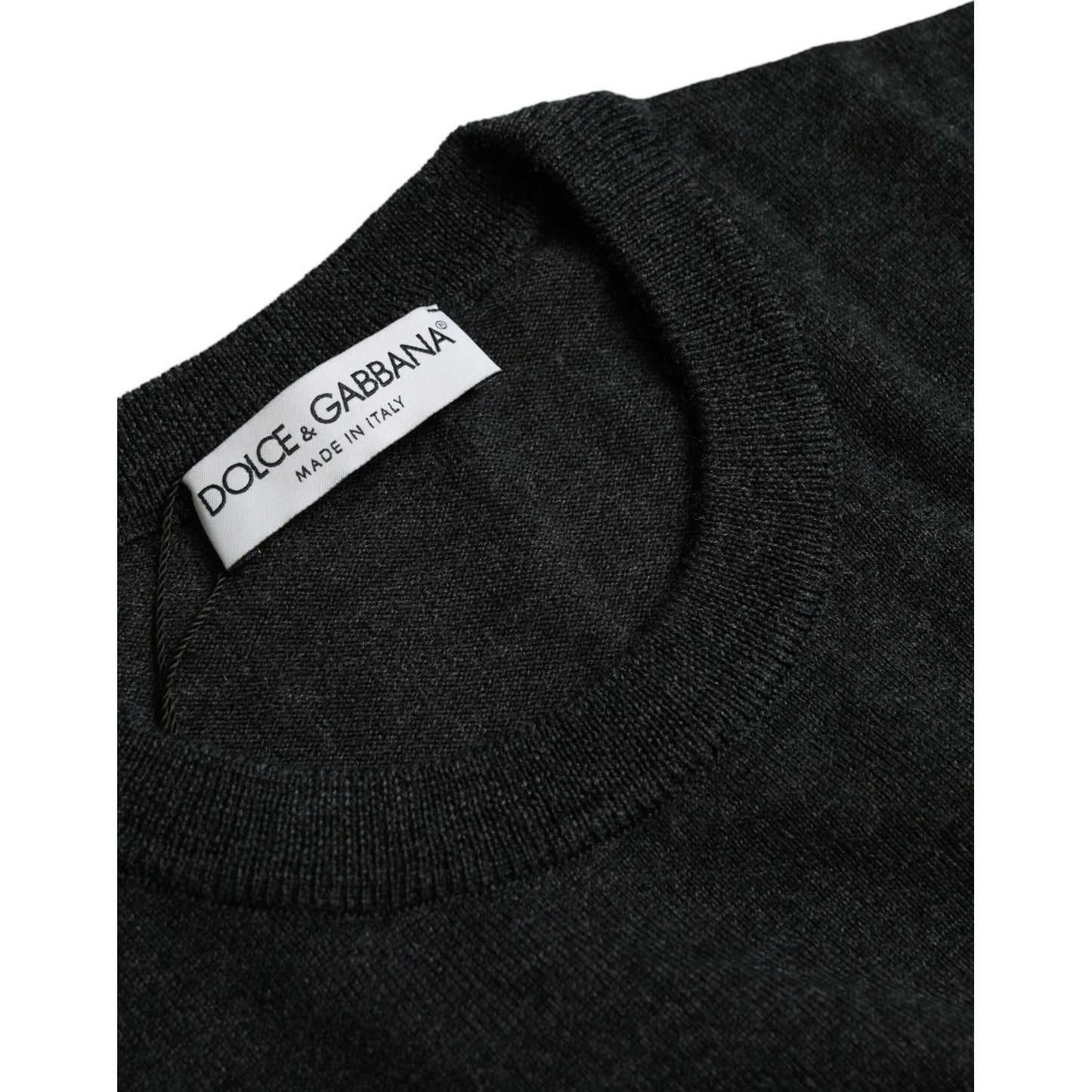 Dolce & Gabbana Dark Gray Wool Crew Neck Pullover Sweater TSH84673-52